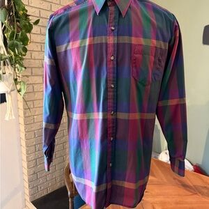 Vintage 90s McGregor Plaid Button Down Shirt Colorblock Medium